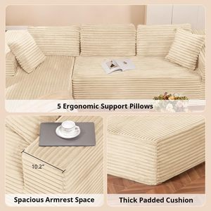 Sofa Modular Sectional dengan Dudukan Dalam yang Nyaman, Sofa L-Shape Berlapis Kain Cloud dengan Lengan Lebar, Kain Corduroy, Busa Kepadatan Tinggi, <span class=keywords><strong>Chaise</strong></span> <span class=keywords><strong>Lounge</strong></span> - Product Image 6