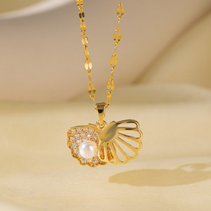 Hot Selling Edelstahl 18 Karat vergoldete Halskette Zierliche Geometrie Perle Anhänger Halskette Modeschmuck Halskette für Frauen - Product Image 5