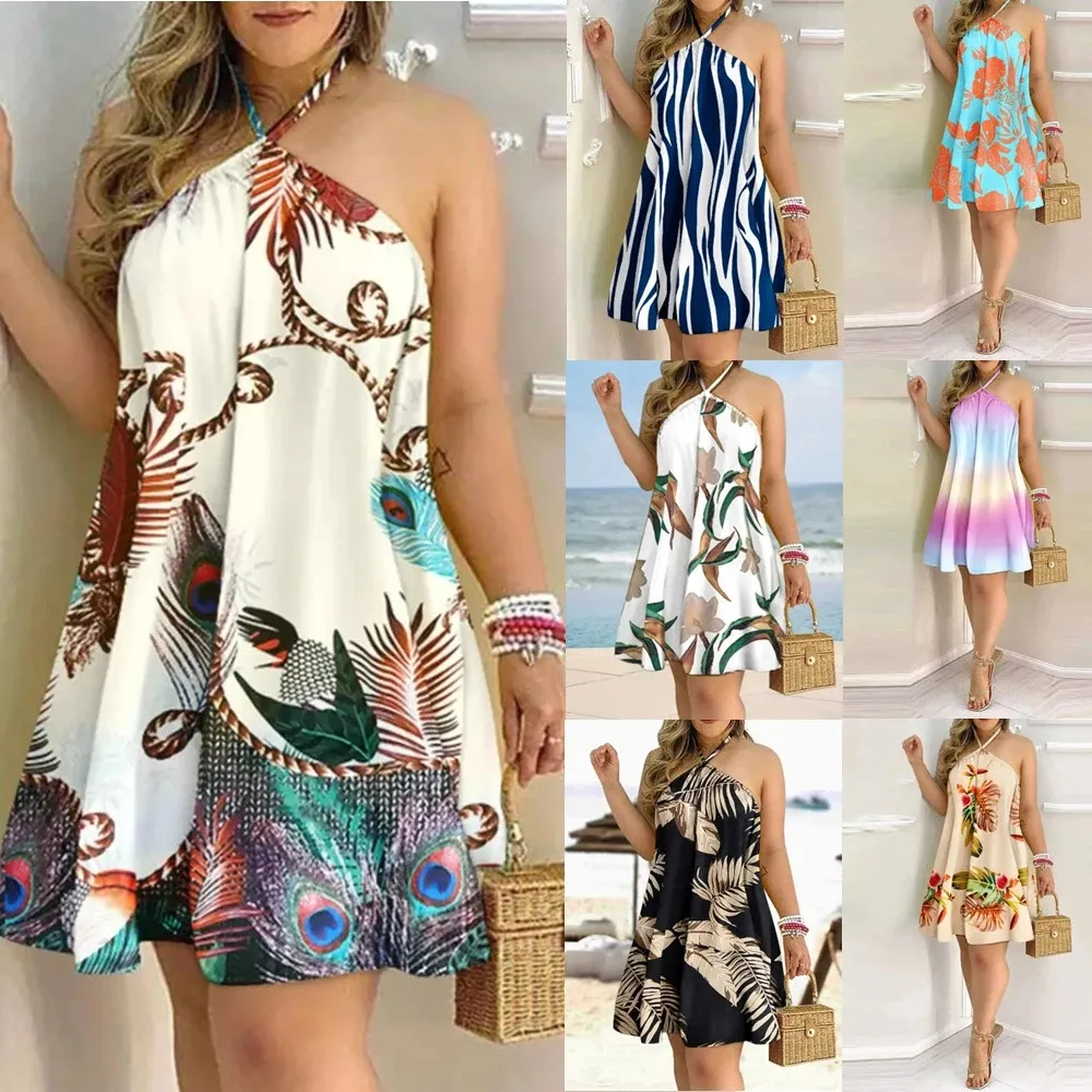 Robe courte d'été pour filles, à la mode, élégante, dos nu, imprimé Floral, sans manches, pour la plage, Mini