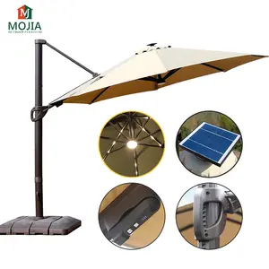 Outdoor LED grande parasol Rotatable praia Jardim Sombra Guarda-chuvas sol pátio grande guarda-sol 3.5M Round roma guarda-chuva para restaurante