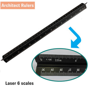 12 Inch /30cm L Black Triangle Shape Scale Ruler Different Scales Aluminium Customized Ruler For Office, Architect, Artist - Product Image 2