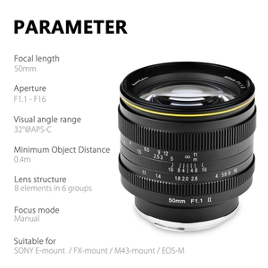 KamLan-lente de enfoque Manual de gran apertura para cámara, 50mm, F1.1 II, APS-C, sin Espejo, para <span class=keywords><strong>Canon</strong></span>, Sony, Fuji - Product Image 4