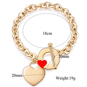 Pulsera con dije de corazón de 20 mm, cadena de acero inoxidable con cierre OT, regalo de joyería para mujer - Product Image 5