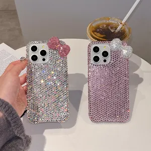 Funda de teléfono con lazo de diamantes de imitación de pantalla completa brillante de moda Coreana de lujo para <span class=keywords><strong>iPhone</strong></span> 16 15pro Max funda de teléfono - Product Image 2