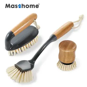 Masthome tre gỗ món ăn nhà bếp bảng quần áo rửa món ăn Scrubber bàn chải thân thiện với môi tự nhiên làm sạch bàn chải tay