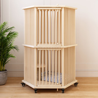Nouvelle villa pour chat en bois hexagonal, style cabane, extra large, en bois massif épaissi, nid pour chat intégré, cage pour chat 73x57cm