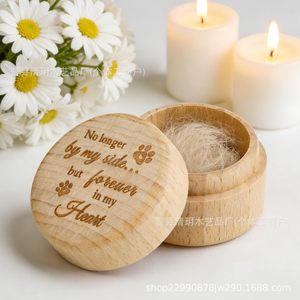 Wooden Pet Hair Keepsake Box 5.4 x 5.2 x 5.2 Cm Round Secure Storage <b>For</b> Fur Teeth <b>Ashes</b> Memorial Gift - Product Image 2
