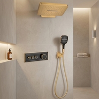 Système de douche thermostatique numérique 3 voies en or brossé, montage mural, douche intelligente à effet pluie pour salle de bain - Vente en gros usine