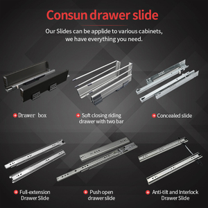 Consun tủ màu đen trượt mở rộng đầy đủ bóng mang ngăn kéo đường sắt Slide kênh Telescopic nhà bếp mềm đóng ngăn kéo Slide - Product Image 4