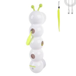 White Electric <b>Cat</b> Teaser Ball <b>Interactive</b> Movement <b>Toy</b> with Feather Tail USB Rechargeable Boredom Relief for Indoor <b>Cats</b> - Product Image 1