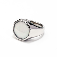 Bague signet imposante en acier inoxydable, incrustée de coquille d'ormeau octogonale irisée polie, bijou de mode