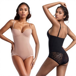 Sous-vêtement gainant une pièce pour femme, design en V profond, bretelles en dentelle, nylon antibactérien, soutien abdominal et de la poitrine - Product Image 1