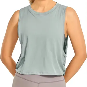 Cotton Cropped Tank Tops for Women - Sleeveless Sports Shirts Athletic Yoga Running Gym Workout Crop Tops