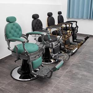 เก้าอี้ตัดผมสไตล์โบราณสีแดงเงินสำหรับร้านตัดผม ขาย - Product Image 3