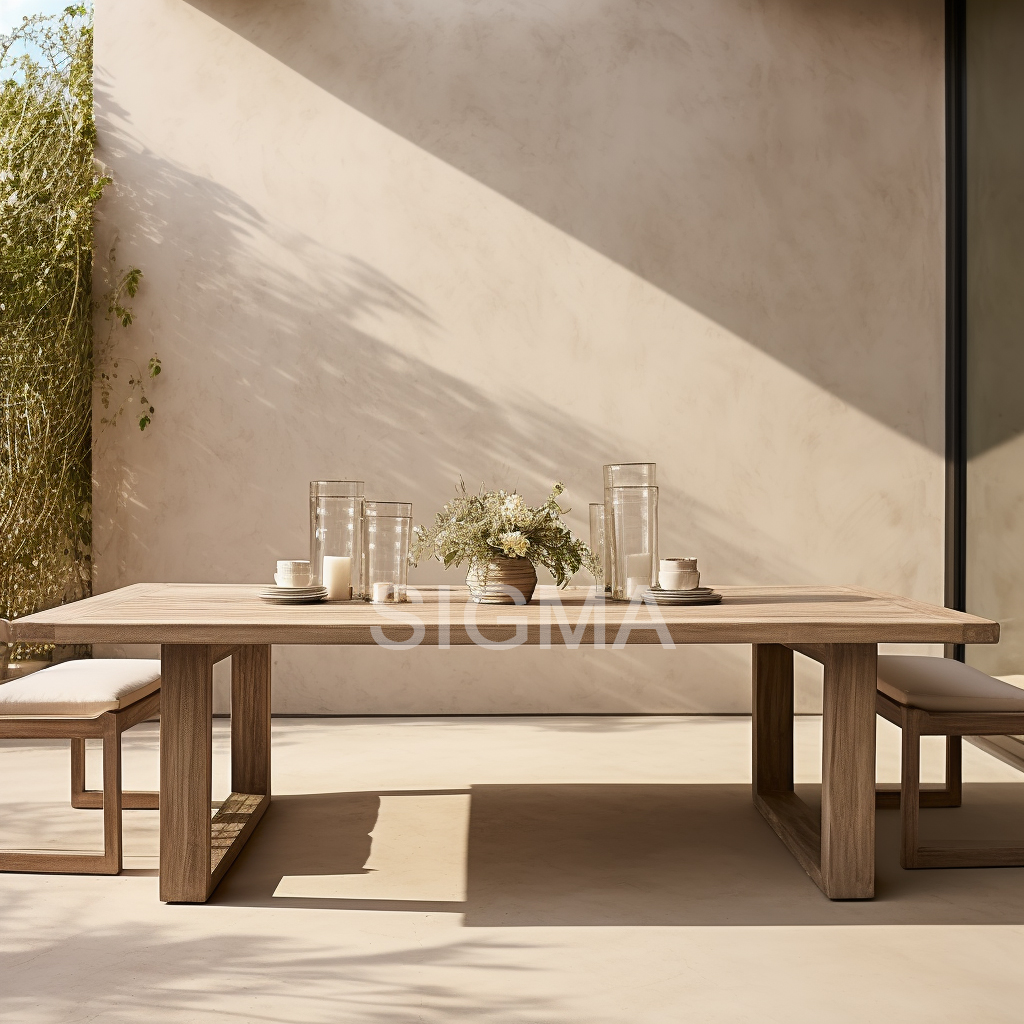 Factory New Design Modern Garden Outdoor Balcony Hotel Furniture Set Teak Wood table Dining table set