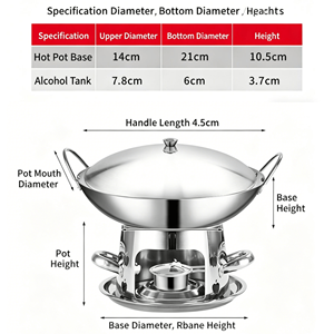 Chauffe-plat à alcool en acier inoxydable style thaïlandais 22/24/26cm <span class=keywords><strong>Shua</strong></span> <span class=keywords><strong>Shua</strong></span> pour une ou deux personnes - Product Image 3