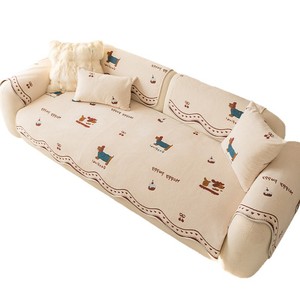 <b>Sofa</b> Slipcover Cream Dog Pattern Plush 145-185CM All Season Non Slip <b>Cat</b> Scratch Resistant - Product Image 5