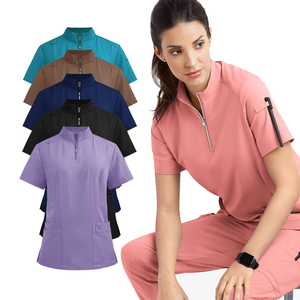 Nouveau produit : Blouse <span class=keywords><strong>d</strong></span>'infirmière double couche multifonctionnelle pour femme, 4 poches, col zippé, manches courtes - Product Image 5