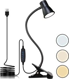 Lampe de bureau LED 3 couleurs de type corne avec base <span class=keywords><strong>à</strong></span> <span class=keywords><strong>pince</strong></span>, col de cygne réglable, lampe USB <span class=keywords><strong>à</strong></span> clip pour armoire, bureau, chevet, petite lampe de lecture - Product Image 5