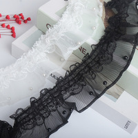 Renda Berlipat Dua Lapis Elastis 2.4 Inci 6cm, Hiasan Berpayet Gaya Lolita Jepang untuk Gaun, Kerajinan Jahit DIY
