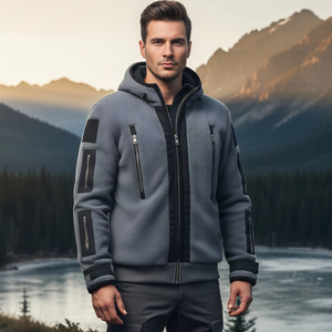 Chaqueta Casual Holgada <span class=keywords><strong>de</strong></span> Color Sólido con Cierre <span class=keywords><strong>de</strong></span> Cremallera para Hombre, Chaqueta <span class=keywords><strong>de</strong></span> Forro Polar, Chaqueta con Capucha Estilo Fantasma - Product Image 1