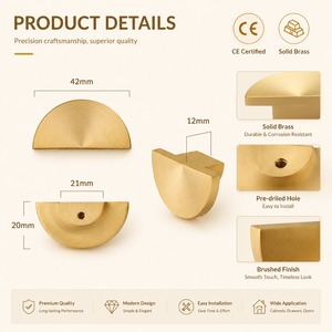 Koppalive Modern <strong>Mini</strong> Brushed Gold Satin Nickel Solid Brass Semicircle Half Moon Dresser Drawer Pulls Handles Kitchen <strong>Wardrobe</strong> - Product Image 2