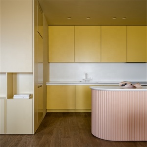 Armoires de cuisine modernes jaune vif prêtes à assembler en bois massif avec la couleur correspondante - Product Image 5