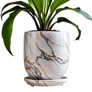 Decoración de plantas de interior con estilo americano moderno y lujoso, con patrón de mármol y soporte metálico duradero. - Product Image 2