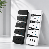 Regleta de alimentación industrial estándar del Reino Unido de 10 A con 3 puertos USB-A, cable de extensión con enchufe EU/US para uso doméstico/oficina