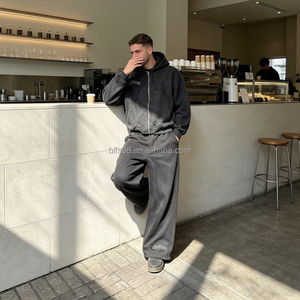Ensemble de sweat-shirts à capuche pour homme, gris foncé, en molleton français, couleur unie, vêtements décontractés d'automne, logo imprimé sur le devant - Product Image 1