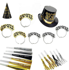 Kit de Décoration du Nouvel An 2025 : Chapeaux, Lunettes, Sifflets et Klaxons en Papier Métallisé pour Fêtes et Carnavals - Product Image 1