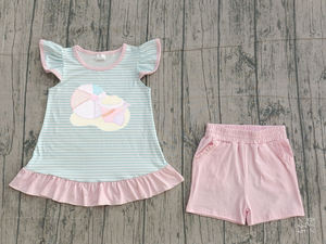 GSSO3109 custom Little Active <b>Girl</b> Pink flowers short sleeve <b>Outfits</b> Kids Wholesale Set <b>Girl</b> Child - Product Image 3