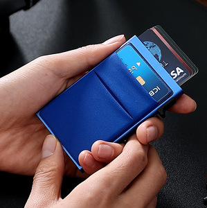 Nouveaux hommes court RFID antivol <span class=keywords><strong>portefeuille</strong></span> métal aluminium porte-carte avec fermeture ouverte glisser carte de crédit sac à main étui - Product Image 4