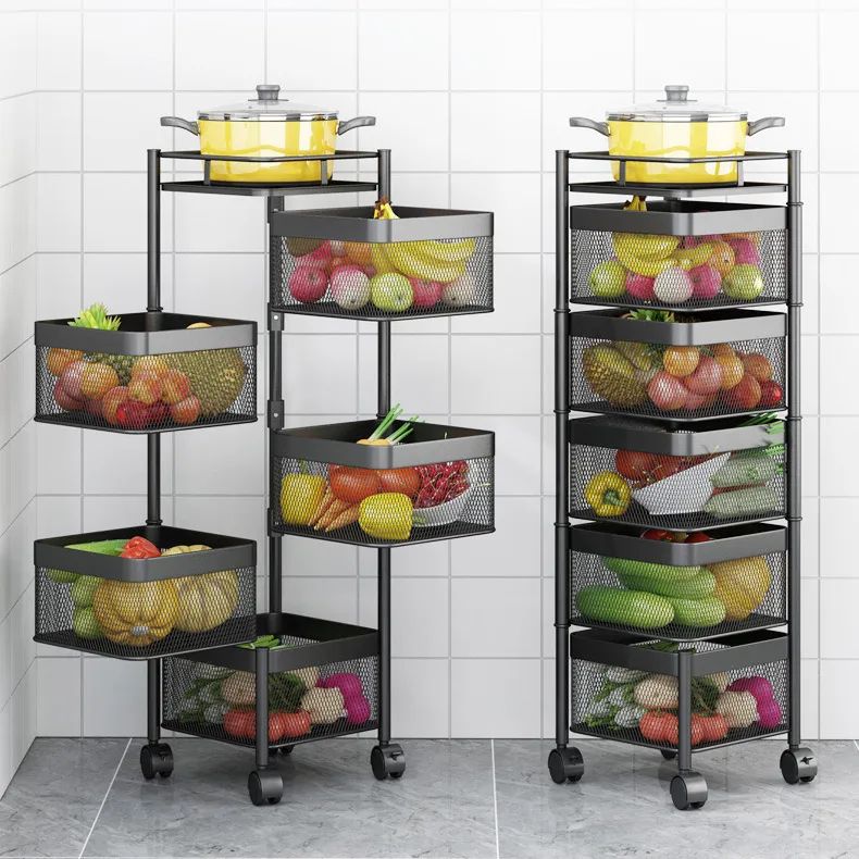 5 طبقات متعددة الوظائف عربة ذات 360 درجة دوران المطبخ تخزين الرف رف الفاكهة الخضار تخزين الرف