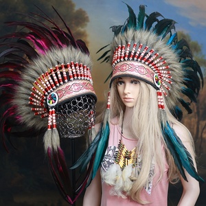 Coiffes à plumes pour enfants, vente directe usine, pour spectacles, accessoires capillaires teints style cocktail, tribal et sauvage - Product Image 1