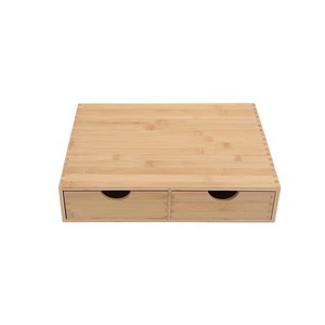 Wooden Desktop <b>Storage</b> <b>Box</b> With Double <b>Drawer</b> Organizer For Office Supplies And Sunglasses Rectangle Shape Solid Color - Product Image 5