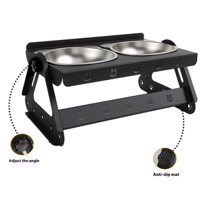 Cuenco elevado antideslizante con soporte ajustable en altura personalizado al por mayor comedero portátil moderno de acero inoxidable para mascotas con cuenco Doble - Product Image 6