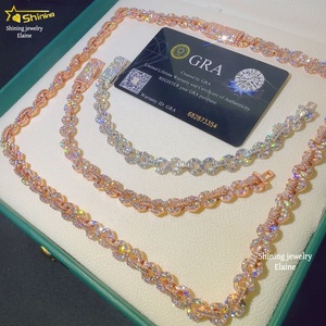 Perhiasan <span class=keywords><strong>Fashion</strong></span> Kalung 8MM Perak Sterling 925 Bertabur Batu Moissanite VVS Model Hip Hop Rantai Gelang Cuban - Product Image 2