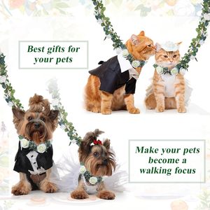 Honoson Lot de 2 accessoires de collier de mariage pour chien avec couronne de fleurs de 6 pieds Thème Boho pour petits, moyens et grands chiens (grands) - Product Image 6