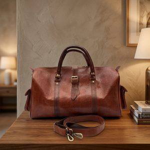 Sac de voyage classique en cuir véritable pour homme, avec poignée souple, fermeture éclair, style durable, roulettes intégrées, multifonction - Product Image 4