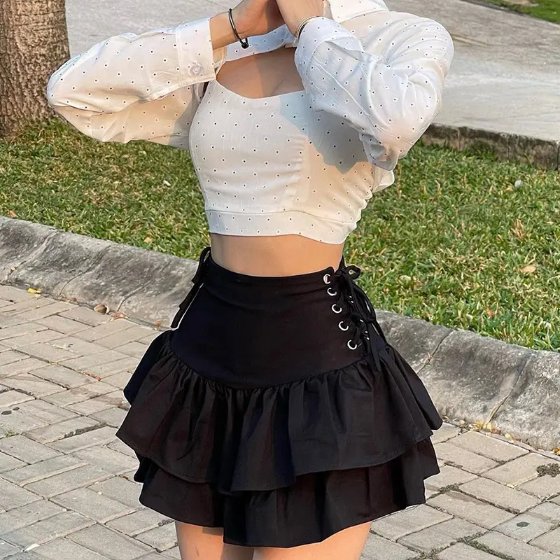 Saia alto feminina estilo punk, harajuku y2k e-girl cintura alta faixa mini saia escura gótica emo clube alto