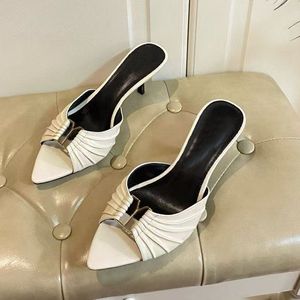 Custom Designer Women's High-heeled Shoes Genuine Leather Summer Open-toe <b>Sandals</b> Outdoor Pointed-toe Ultra-fine Slip-on - Product Image 4