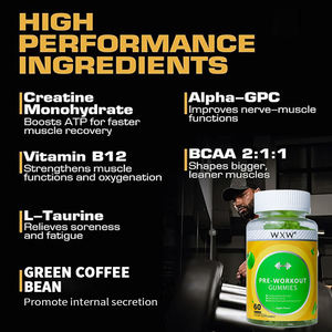 Factory Direct Gommes de pré-entraînement personnalisées Supplément énergétique Protéine Préentraînement Créatine Monohydrate Gummy - Product Image 6