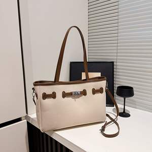 Sac fourre-tout en toile tendance et <span class=keywords><strong>pas</strong></span> <span class=keywords><strong>cher</strong></span>, motif à blocs de couleur, boucle magnétique, sac à bandoulière portable pour femmes - Product Image 5