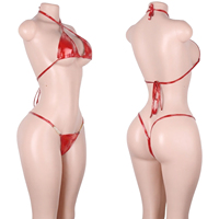 Bikinis deux pièces sexy en cuir effet mouillé avec détails métalliques ajourés, soutiens-gorge string, tenues pour club, Bottle Girl, adultes, festivals, raves et boîtes de nuit