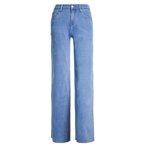 Jeans Anchos Elásticos para Mujer, Talla Grande, Color Azul Lavado, Estilo Casual de Invierno con Decoración de Botones y Borlas, Diseño Sólido - Product Image 2
