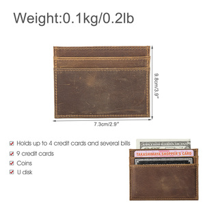 personalizado Vintage loco caballo genuino de cuero de <span class=keywords><strong>vaca</strong></span> Mini tarjeta de crédito titular de <span class=keywords><strong>la</strong></span> tarjeta Cartera de OEM - Product Image 2
