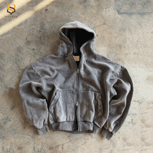 Custom Heavyweight Acid Wash Vintage Hoodie Oversized Sun Faded Distressed <b>Zip</b> up Streetwear Boxy Fit French Terry Sweatshirt - Product Image 1