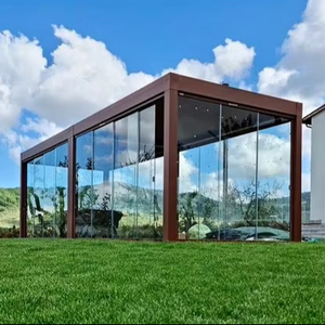 Pergola Bioclimatica Moderna in Alluminio per Esterni con Tetto Lamellare e Porta Scorrevole in <span class=keywords><strong>Vetro</strong></span> - Product Image 1