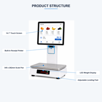 Caisse enregistreuse, terminal de point de vente, système tout-en-un, Android, écran unique 14,1 pouces tactile, Intel I5 1366x768, balance intégrée